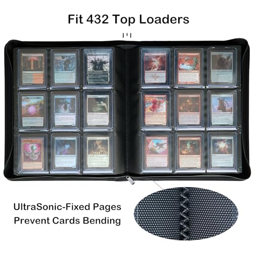 Top loader Binder, Holds 432 Top Loaders, 9 Pockets Top Loader Binder with Sleeves for Cards in 3'' x 4'' Top loaders - color: Black