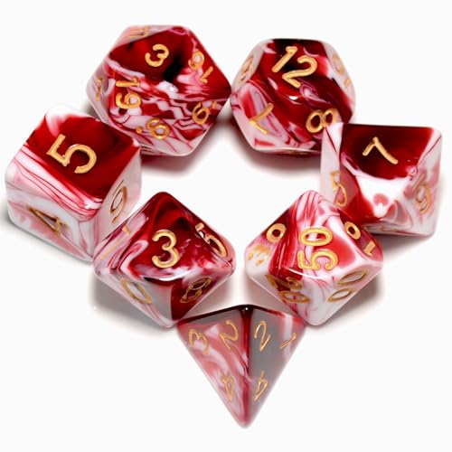 Transparent Red Mix White DND Dice Set for Board Game - color: Red White