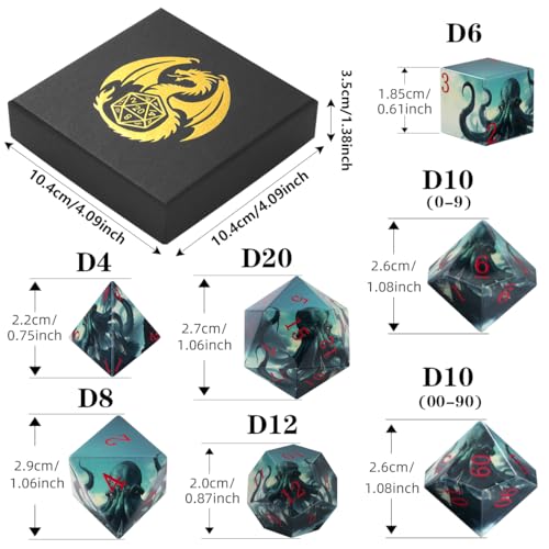 DND Dice Set, Octopus Theme Dice Set, UV Printed, Resin Material, DND Starter Set, 7pcs Polyhedral Dice Set with Dice Box, Role Playing Board Games Accessories - color: Octopus Style Gift Box