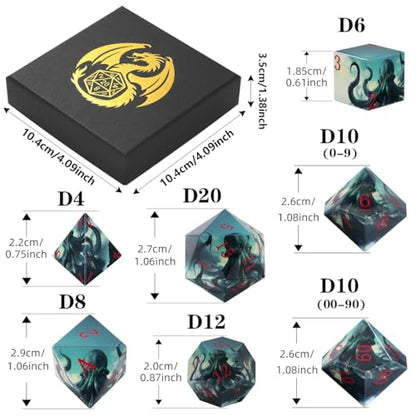DND Dice Set, Octopus Theme Dice Set, UV Printed, Resin Material, DND Starter Set, 7pcs Polyhedral Dice Set with Dice Box, Role Playing Board Games Accessories - color: Octopus Style Gift Box