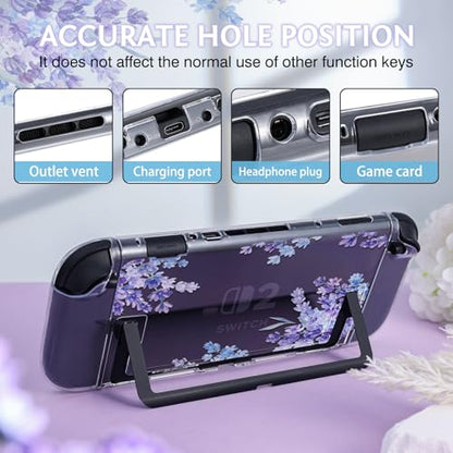 DLseego Protective Case Flower Floral Clear Switch 2 (2025), Detachable Joy-Handle Protective Case 2-Piece Split Full Wrap PC Hard Shell Anti-Scratch All-Round Protection Cover, Lavender, Purple - color: Purple 2
