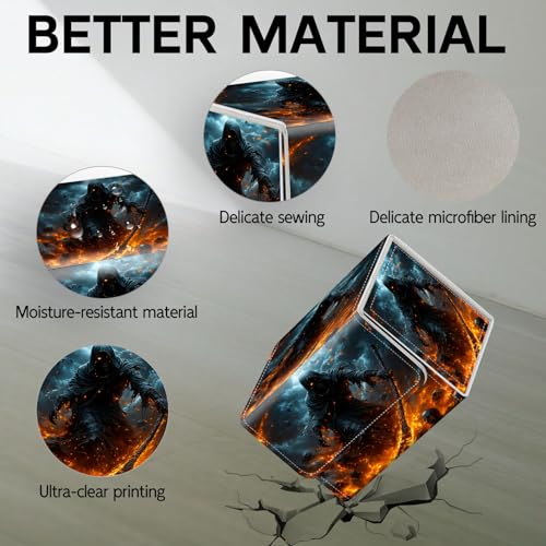 Trading Card Storage Box, Holds 100+ for MTG Cards, Premium PU Leather with Magnetic Closure, Skeleton Amid Flaming Skulls Durable Deck Box for Magic the Gathering, Trading Card Games - color: Skeleton Amid Flaming Skulls