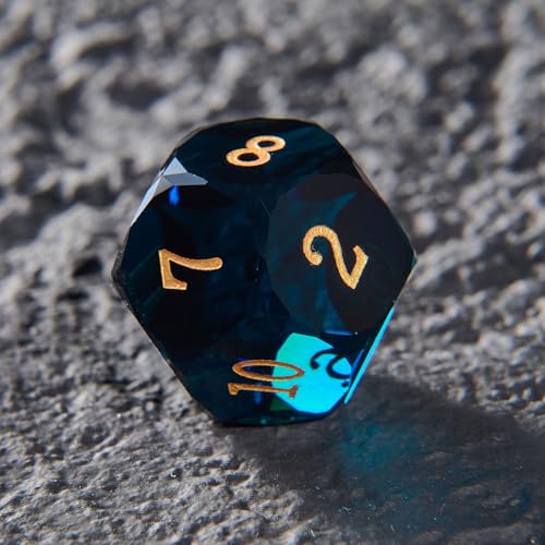 Prism Gemstone DND Dice Set,7 Pcs Handmade Crystal Glass GemDice, Polyhedral MultiFaceted Diamond-Cut Glass D&D Gem Dice for RPG Game,D&D Accessories with Gift Box - color: Pm-dark Green