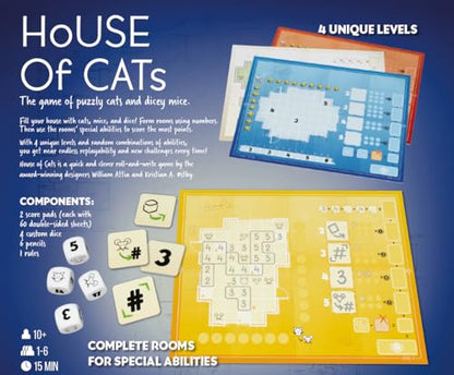 House of Cats Board Game | Whimsical Battle of Wits and Luck! Fun Roll and Write Strategy Game for Kids & Adults, Ages 10+, 1-6 Players, 15-20 Mins