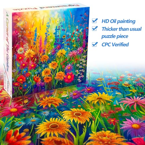 Bgraamiens Rainbow Flowers Garden 1000 Piece Puzzle for Adults,Hard Color Challenge for Wall Decro - color: Rainbow Flowers Garden