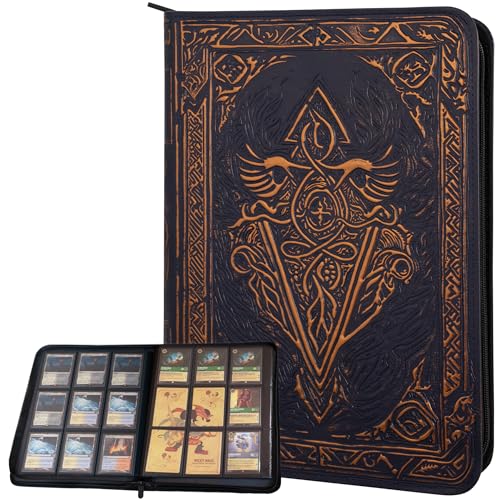 Trading Card Binder - 9 Pocket Album w Zipper - 360 Side Loading Folder for TCG - 3D PU Leather - For MTG, Disney Lorcana Trading Card Game, Magic The Gathering, Pokemon - Book Accessories Gift - Blue - color: Blue