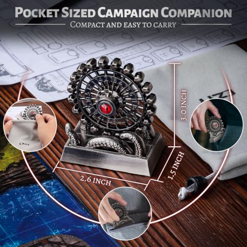 CZYY Ferris Wheel D20, Metal Fidget Spinner Dice for Tabletop RPG | Tentacle & Eye Design, Zinc Alloy, D20 Roulette Desk Gadget, Velvet Pouch, Gift for Dungeon Master & Fantasy Fans, Silver - color: Silver