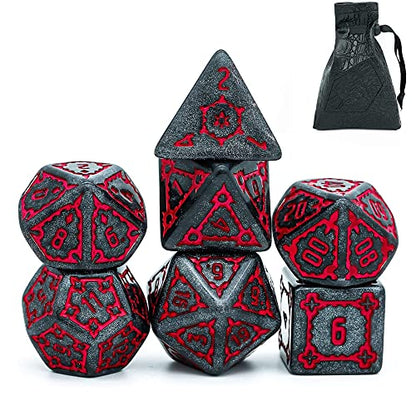 Cusdie 7 Pcs 25mm Giant Dice DND with Dragon Eye Dice Bag, Polyhedral Dice Set, D&D Dice for Pathfinder RPG (Black Red) - color: Black Red