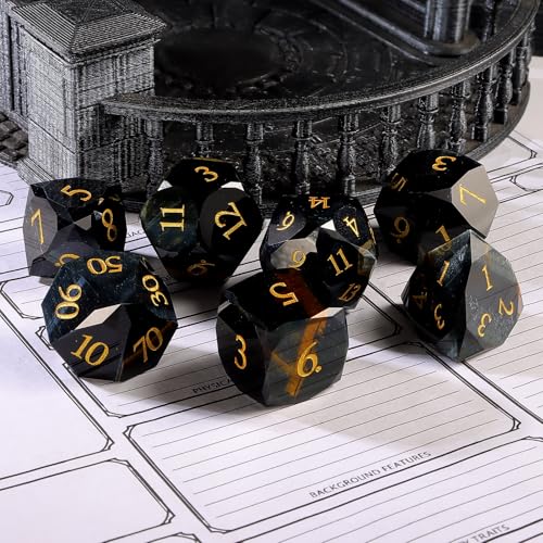 Unique Gemstone Dice Set 7PCS, Handmade Natural Stone Polyhedral DND Dice with Premium Gift Case for Board Game Lovers Birthday Gift - color: Zs-lh