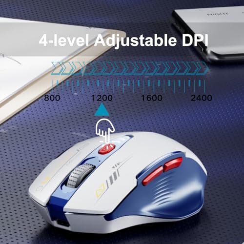 Uineer Bluetooth Mouse, Tri-Mode Wireless, Rechargeable, 3-Device Switch | Dual Bluetooth plus 2.4G connectivity, 3-device switching and a visible rechargeable battery level. - color: Blue White