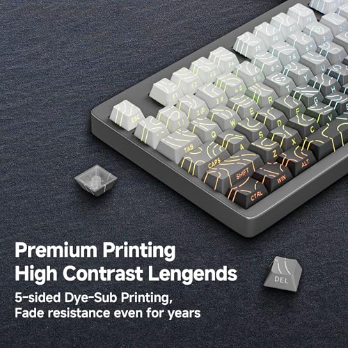 133 Aesthetic Topographic PBT Keycaps, No Tearing, Never Fade & Non-Slip, Modern RGB Backlit Gray-to-Black Gradient Keycaps for Mechanical Keyboard - Ergonomic (Doubleshot, Fit for All MX Layout) - color: Gray Black Gradient