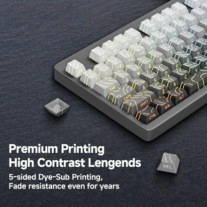 133 Aesthetic Topographic PBT Keycaps, No Tearing, Never Fade & Non-Slip, Modern RGB Backlit Gray-to-Black Gradient Keycaps for Mechanical Keyboard - Ergonomic (Doubleshot, Fit for All MX Layout) - color: Gray Black Gradient