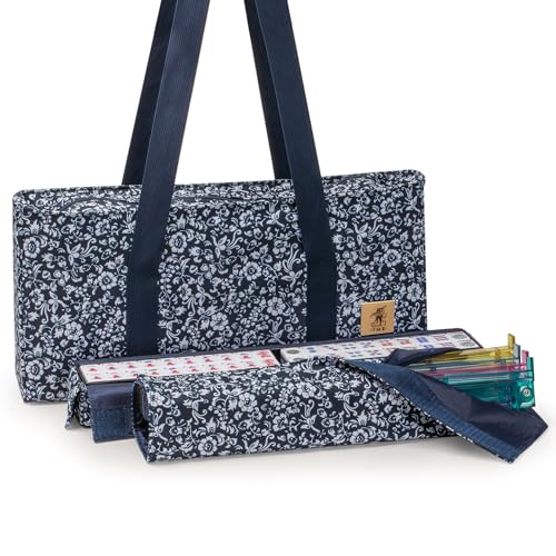 Yellow Mountain Imports American Mahjong Set, Chinoise II with Floral Blue Soft Case - All-in-One Racks with Pushers, Wright Patterson Betting Coins, Dice, & Wind Indicator - color: Chinoise