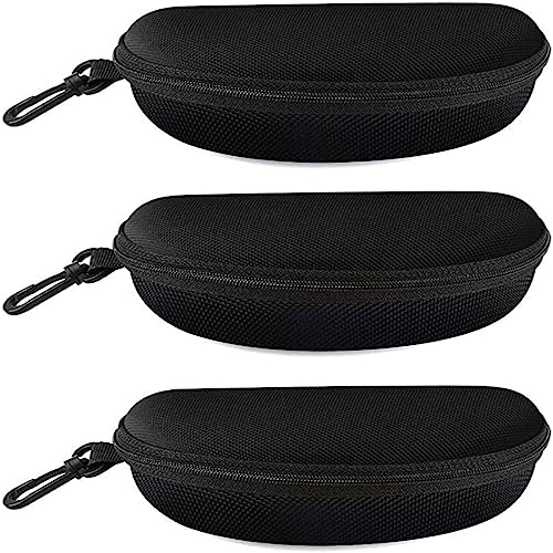 3 Pack Zipper Shell Eyeglasses and Sunglasses Case with Plastic Carabiner Hook - color: Black