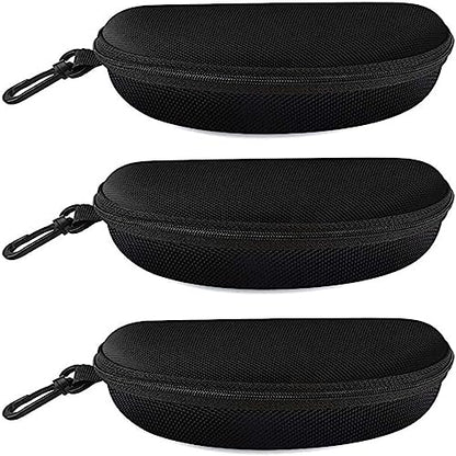 3 Pack Zipper Shell Eyeglasses and Sunglasses Case with Plastic Carabiner Hook - color: Black