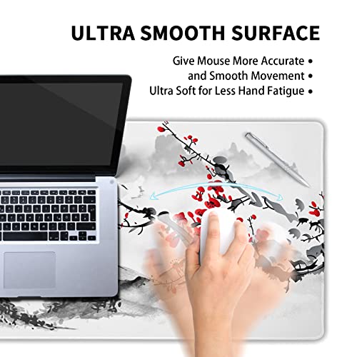 Extended Large Gaming Mouse Pad 35.4 X 15.7 Inch XXL Full Desk Japanese Art Style Cherry Blossom & Sakura Mousepad Non-Slip Rubber Base Big Keyboard Mat with Stitched Edges for Home Office - color: Pink, size: X-Large-XX-Large