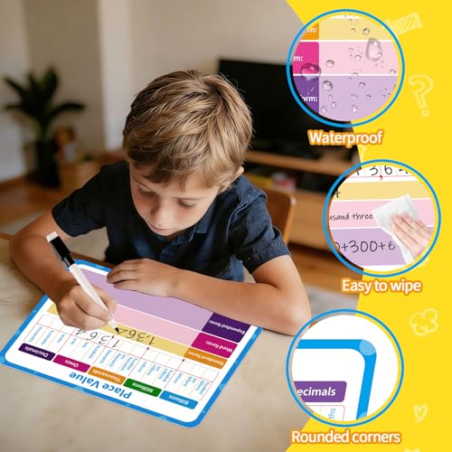 12 Pack Double Sided Value Chart Dry Erase Board,12" x 9" Multiplication Flash Cards,Math Manipulatives Small White Board for Kids,Math Games Chart for Preschool Learning,Homeschool Essentials - style: Place Value