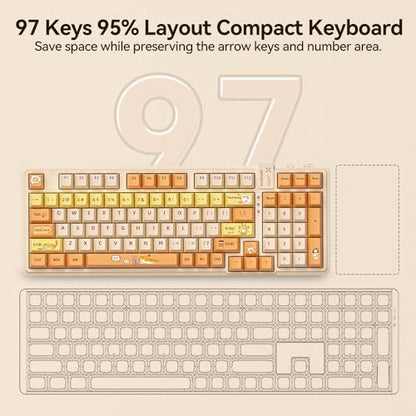 AUSDOM 98Pro Wireless Mechanical Keyboard, Tri-Mode Bluetooth/2.4GHz/USB-C Gasket Hot Swappable Custom Gaming Keyboard with Backlit, PBT Keycaps, Linear Switches, for Windows/Mac/PC (Yellow Cat Theme) - color: Yellow