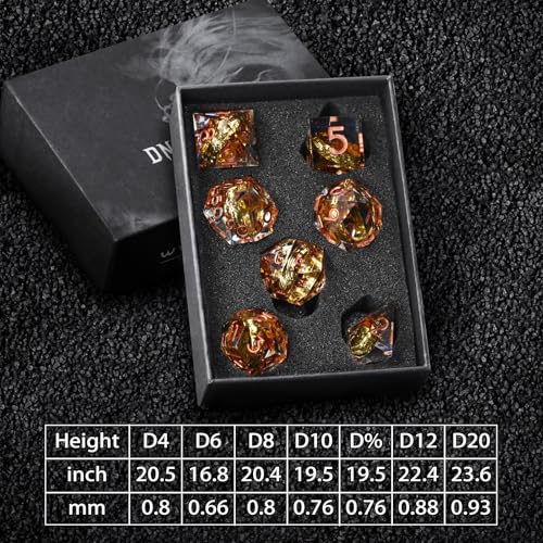 FONVGOGO Magic Lord Rings D and D Dice Set, Sharp Edge Resin DND Dice with Box 7Pcs Dungeons and Dragons Polyhedral Dice Set for Role Playing Game Gift Tabletop Games (Ring Copper) - color: Ring Copper