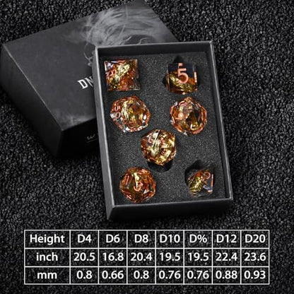 FONVGOGO Magic Lord Rings D and D Dice Set, Sharp Edge Resin DND Dice with Box 7Pcs Dungeons and Dragons Polyhedral Dice Set for Role Playing Game Gift Tabletop Games (Ring Copper) - color: Ring Copper
