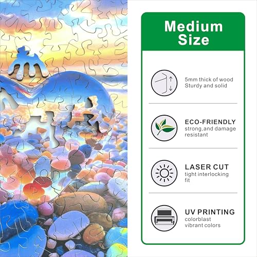 Hartmaze Sunset on Pebble Beach Wooden Puzzle, 178 Intricate Irregular Pieces, 11.2x11.2 Inch, Exquisite Wooden Gift Box – Stunning Coastal Art Jigsaw for Adults & Kids 8+ - color: Sunset on Pebble Beach