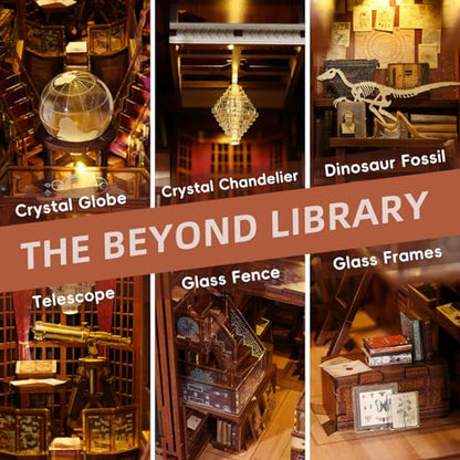MiniCity Beyond Library Book Nook Kit, DIY Wooden Bookshelf Model with LED | Create a private library for display; LED, dust cover, glue/tools and guide included; 520 pieces, 8-10 hr build, ages 14+. - style: Beyond Library