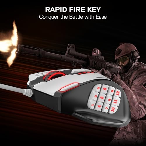 Redragon M908 Wired RGB MMO Gaming Mouse 24000 DPI Remapping Keys | Stable Lag-Free Connection, Redefine Keybinding Macro, Vibing Backlight, Ergonomic Grip Body Comfort - color: Black & White, style: Wired M908