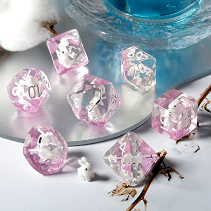 Rabbit dice set DND, DNDND 7PCS Resin Polyhedral dice set with Velvet Pouch for D&D Dungeons and Dragons Role Playing Games and Tabletop Games （Rabbit DND - color: Robbit