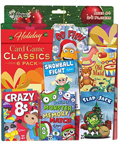 Regal Games Card Games for Kids - Go Fish, Crazy 8's, Old Maid, Slap Jack, Monster Memory Match, Snowball Fight - Holiday-Themed, Simple & Fun Classic Family Table Games - Games May Vary (6 Set) - color: Holiday 6 Pack