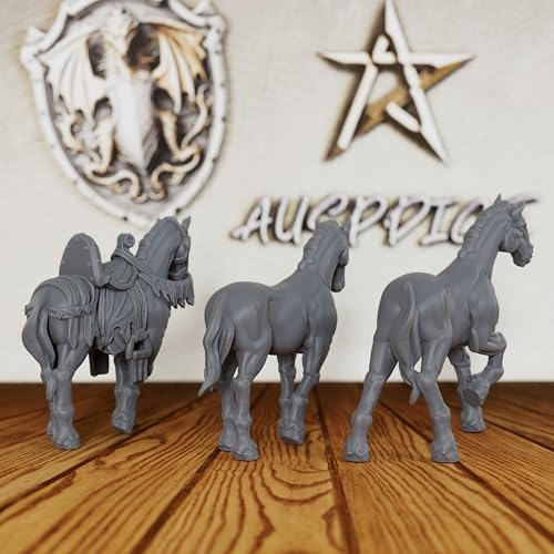 3-Piece Set Unpainted Resin Mounts for Tabletop RPG Game - 28mm Scale Fantasy Animals for Dungeon Masters & RPG Gift - TTRPG Minis Figurine for DND Miniatures - Horses(AS525)