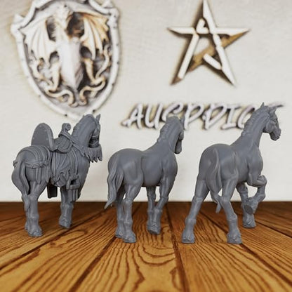 3-Piece Set Unpainted Resin Mounts for Tabletop RPG Game - 28mm Scale Fantasy Animals for Dungeon Masters & RPG Gift - TTRPG Minis Figurine for DND Miniatures - Horses(AS525)