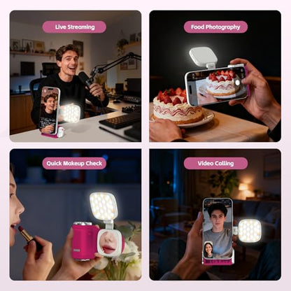 COMITOK iPhone Camera Grip MOCA with Magnet Fill Light & Mirror for 17 Pro iOS26 Native Camera, Fun Shot Magnetic Grip for Phone Compatible iOS17 and iOS18 with Anti-Drop Detachable Remote & Keychain - color: Fuchsia