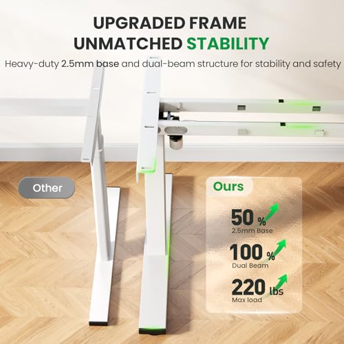 White 60x28 in Electric Standing Desk, 1 Inch Thick Tabletop | Double Beam Frame, Holds 220lbs, Sit Stand, 3 Memory Height Adjustment, Extra Deep Table Top, White Frame - color: White Top / White Frame, size: 60 x 28 Inch