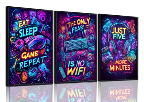 Yolbcdr Neon Gaming Quote Canvas Wall Art Poster Set of 3, 16x24 inch | Colorful Game Room Decor, Video Game Quote Poster Set, Boys Bedroom Playroom - color: Colorful, size: 16"x24" Poster