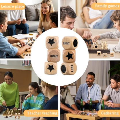 15 Pcs Left Right Center Game Dice 16mm Wooden Dice with Drawstring Bag Standard Size 6 Sided for Left Right Center Game Dices Accessorie Family Indoor Outdoor Travel Easy to Store and Carry