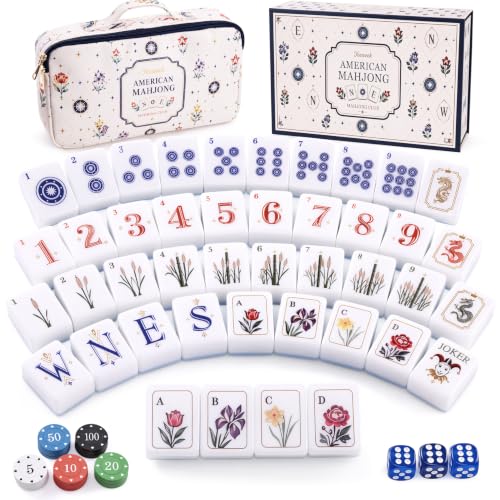 160-Piece Vintage Americana American Mahjong Tile Set for Beginners | 1.2 × 0.9 × 0.5 in, Melamine Tiles with Dice, Engraved Easy-Read Tiles, Game Nights, Storage Bag & Accessories, No Racks