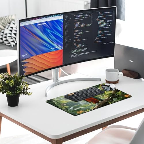 Waterproof Desk Pad Mouse Mat 24x12 Large Non-Slip Rubber Base Smooth Surface for Gaming Office Foldable Portable Rainforest Parrot Desk Protector for Laptop Keyboard Accessories