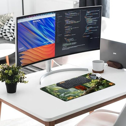 Waterproof Desk Pad Mouse Mat 24x12 Large Non-Slip Rubber Base Smooth Surface for Gaming Office Foldable Portable Rainforest Parrot Desk Protector for Laptop Keyboard Accessories