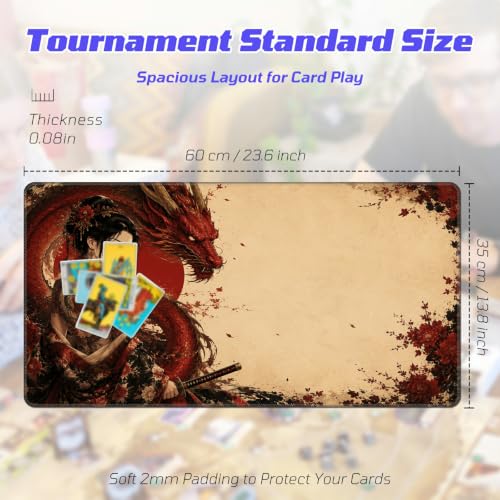 Red Dragon Woman MTG Playmat, Card Game Play Mat with Stitched Edges, Smooth Surface Board Game Trading Card Mat, Non-Slip Rubber Base Large Gaming Mouse Pad 24 x 14 Inch - color: Red Dragon Woman