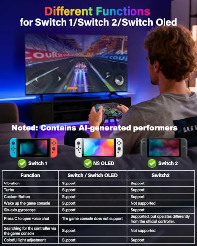 Switch Controller Compatible with Nintendo Switch/Switch Lite/OLED/PC | Programmable Wireless Switch Controller with 10 LED Light, 6-Axis Motion, Turbo, Vibration, One-Key Wake Up & Pairing, Black - color: black