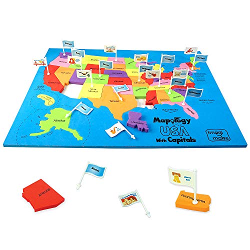 Imagimake Mapology USA Map Jigsaw Puzzle, Learn States, Capitals with Flags | Educational Geography Toy, 50 State Puzzle, Learn USA Capitals, Birthday Gift for Boy & Girl Ages 5,6,7,8,9,10,11,12 Year Old - style: USA Map with Capitals