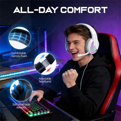 MARVO USB Gaming Headset with Mic, Wired Headphone with Surround Sound, Noise Canceling Gaming Headphones for PC, PS4/PS5, Laptop, Mac, Switch- H8618