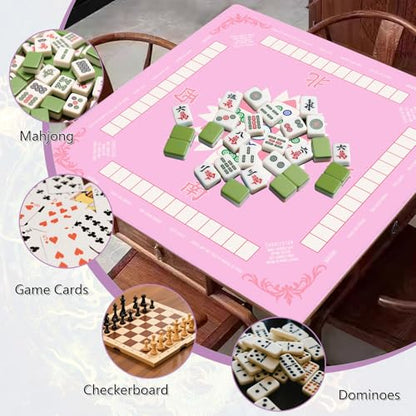 Mahjong Mat,Non-Slip and Noise Reducing Portable Mahjong Accessories | 31.5" x 31.5" with a Carrying Bag,Game Table Mat for Board Games, Card Games, Dominoes - color: Pink