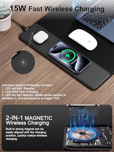 TopMade Mouse Pad with 15W Fast Wireless Charging, 31.5"x15.75" XXL Large Gaming Waterproof Desk Pad with Ultra-Smooth Surface, Non-Slip Base, Computer Desk Mat for MacBook, PC, Laptop, Black - color: Black Left