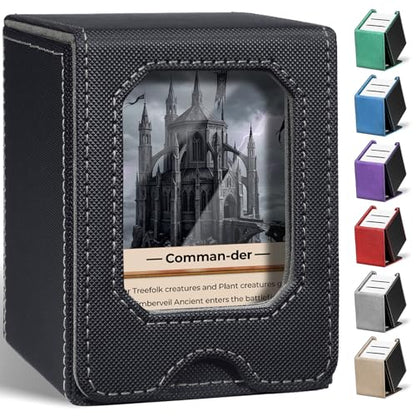 Fabmaker Card Deck Box Compatible with MTG, Display Card Storage Box | Holds 100 Double-Sleeved Cards, Trading Card Deck Case Compatible with Magic the Gathering with PU Leather &Magnetic Closure - color: Grey