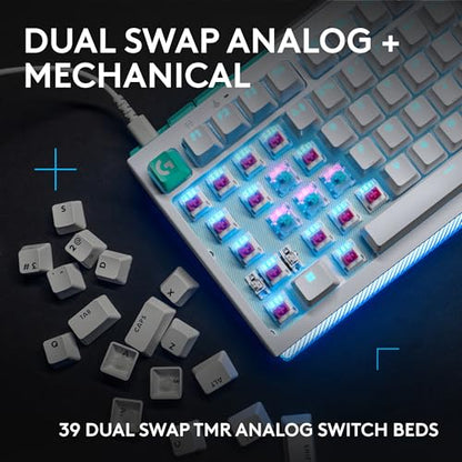 Logitech G512 X 98 TMR + Tactile Switch Mechanical Gaming Keyboard - White | Hot-Swappable 9x TMR Rapid Trigger + Tactile Mechanical Switches, Gasket, PBT Keycaps, <8K, LIGHTSYNC RGB, for PC & Mac - color: White, size: 98 percent, style: Tactile Switches