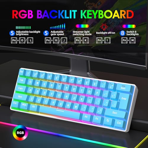 Snpurdiri 60% Wired Gaming Keyboard, Small Ultra-Compact 61 Keys RGB Backlit 60 Percent Gaming Keyboard for PC/Mac Gamer, Typist, Travel, Easy to Carry on Business Trip (Blue) - color: Blue