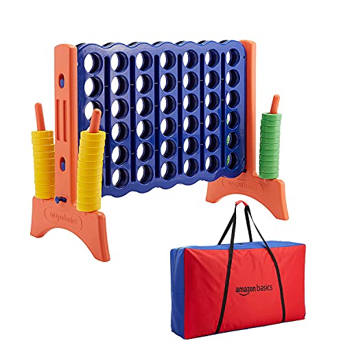 Amazon Basics Junior 4-to-Score Giant Premium Plastic Party Game for Kids & Adults, Indoor & Outdoor, BPA-Free with Carrying Bag, Blue, Yellow, Red, Green, Large