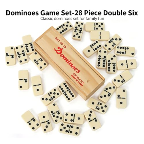 Dominos Set for Adults Double 6 Standard Dominoes Set Domino Game with Wooden Box 28 Tiles Classic Board Games