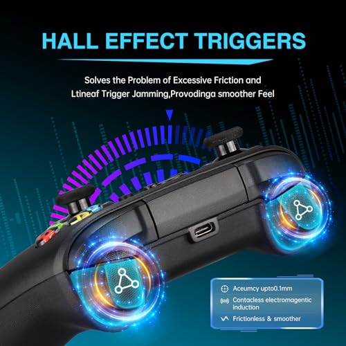 Wireless Controller with 7 Colors RGB Light Compatible With Xbox Series X|S/Xbox Controller/Steam PC Windows, Programmable/Turbo/Dual Vibration/800mAh Battery, with 3.5mm Audio Jack, 2.4GHZ Adapter